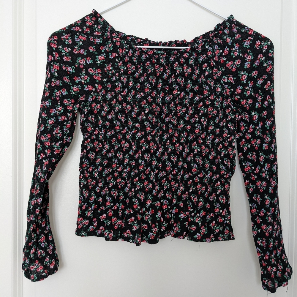 2/$10🔥 Justice Girls Size 8 Floral Smocked Top Black